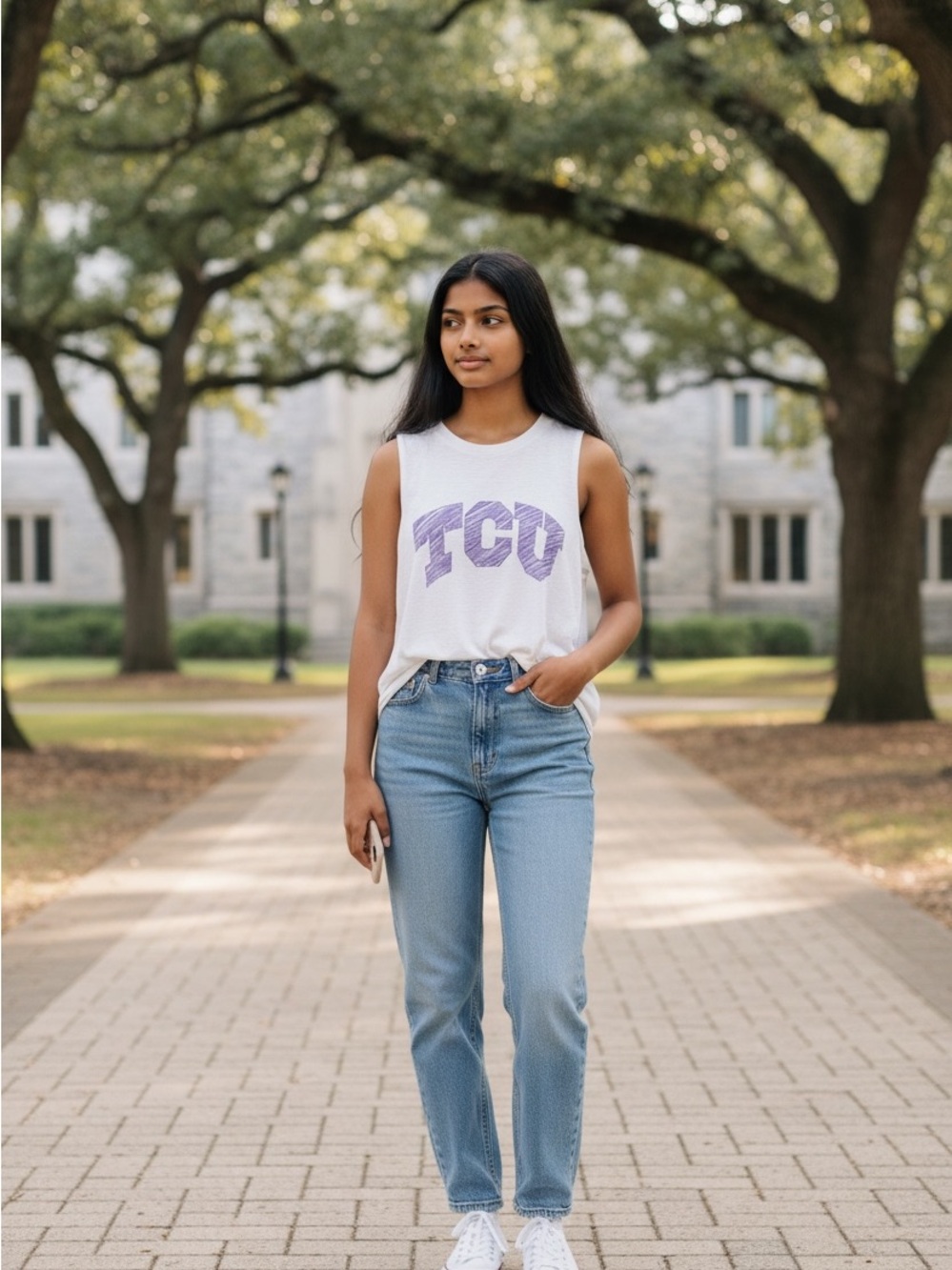 TCU Sleeveless Logo Tee - White & Purple